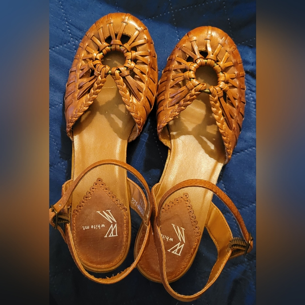 White Mountain brown leather, sling-back, wedge shoes 6M